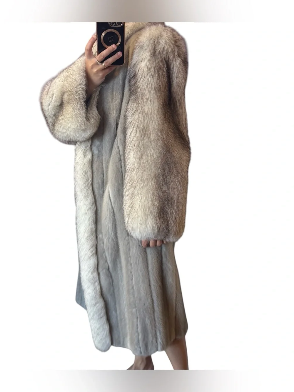 Luxury Women's Long silver sapphire blue fox Fur Coat - Light Gray - Picture 8 of 17